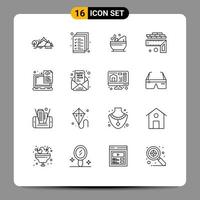 Group of 16 Outlines Signs and Symbols for device level management height soup Editable Vector Design Elements