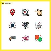 9 User Interface Filledline Flat Color Pack of modern Signs and Symbols of internet connection shop communication hand Editable Vector Design Elements