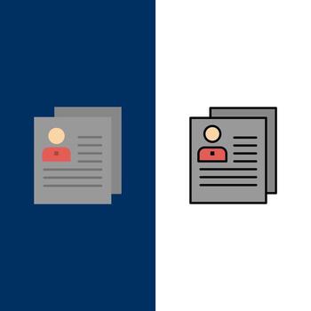 Profile About Contact Delete File Personal  Icons Flat and Line Filled Icon Set Vector Blue Background