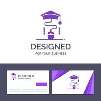 tarjeta de visita creativa y plantilla de logotipo graduación de ratón educación en línea ilustración vectorial vector
