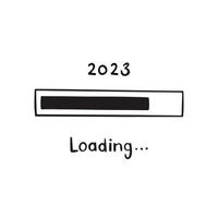 Hand drawn loading bar 2023 new year. Simple vector illustration