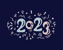 2023 hand drawn lettering. Banner for New Year 2023 in doodle style vector