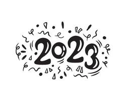 2023 hand drawn lettering. Banner for New Year 2023 in doodle style vector