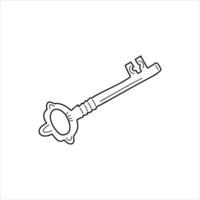 Hand-drawn old key doodle icon. Vector Illustration in cartoon style on white background. Simple drawing