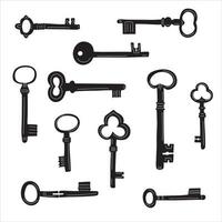 Hand-drawn old key doodle icon set. Vector Illustration in cartoon style on white background