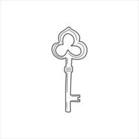 Hand-drawn old key doodle icon. Vector Illustration in cartoon style on white background. Simple drawing