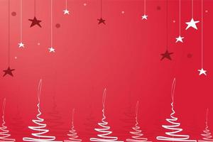 Christmas scarlet background with stylized Christmas trees and stars. Translucent circles in the background. Template for cards, invitations, typography. Vector