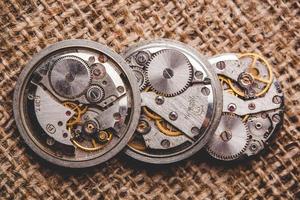 Clockwork old mechanical watch. close up, macro shot photo