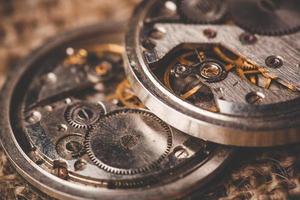 Clockwork old mechanical watch. close up, macro shot photo