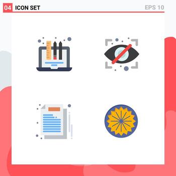 Pictogram Set of 4 Simple Flat Icons of design business laptop eye paper Editable Vector Design Elements