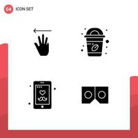 User Interface Solid Glyph Pack of modern Signs and Symbols of hand fathers day left starbucks glasses Editable Vector Design Elements