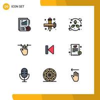 Group of 9 Filledline Flat Colors Signs and Symbols for three fingers hand graphic gestures leaf Editable Vector Design Elements