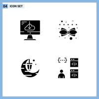 Pack of 4 Modern Solid Glyphs Signs and Symbols for Web Print Media such as cloud celebrate install management festival Editable Vector Design Elements