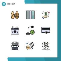 Mobile Interface Filledline Flat Color Set of 9 Pictograms of finance gadget hand devices computers Editable Vector Design Elements