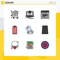 9 User Interface Filledline Flat Color Pack of modern Signs and Symbols of electricity battery monitor design web Editable Vector Design Elements