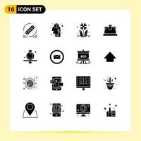 Solid Glyph Pack of 16 Universal Symbols of present construction idea building nature Editable Vector Design Elements