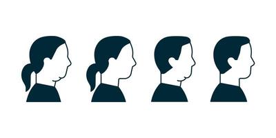 Double chin of man and woman icon, change in facial aesthetics. Fat loss in overweight on face. Profile male and female before and after liposuction, lifting, plastic procedure. Vector symbol