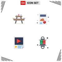 Modern Set of 4 Flat Icons Pictograph of bench data seat calculate paper Editable Vector Design Elements