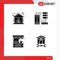 paquete de interfaz de usuario de 4 glifos sólidos básicos de base de datos de potencia de barra de energía elementos de diseño vectorial editables de café vector