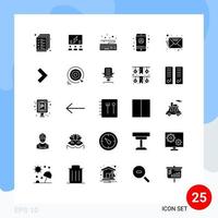 25 Universal Solid Glyphs Set for Web and Mobile Applications email mobile team account keyboard Editable Vector Design Elements