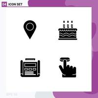 4 User Interface Solid Glyph Pack of modern Signs and Symbols of location drawing birthday blueprint click Editable Vector Design Elements