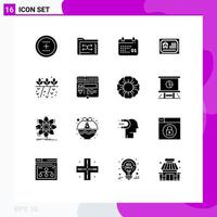 16 Thematic Vector Solid Glyphs and Editable Symbols of estate home folder card date Editable Vector Design Elements