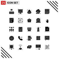 Pack of 25 Modern Solid Glyphs Signs and Symbols for Web Print Media such as document data colour chip cloud Editable Vector Design Elements