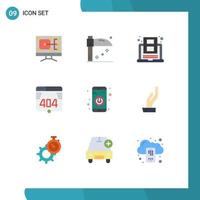 Modern Set of 9 Flat Colors Pictograph of turn on switch online app error Editable Vector Design Elements