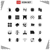 Group of 25 Modern Solid Glyphs Set for beef processor victorinox devices chip Editable Vector Design Elements