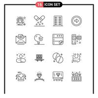 Group of 16 Modern Outlines Set for email user interface drugs user arrow Editable Vector Design Elements