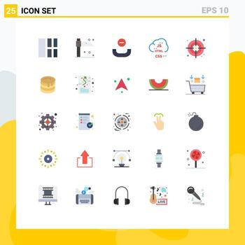 User Interface Pack of 25 Basic Flat Colors of target business handset development coding Editable Vector Design Elements