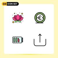 Universal Icon Symbols Group of 4 Modern Filledline Flat Colors of lotus battery coin investment simple Editable Vector Design Elements