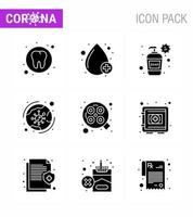 Coronavirus awareness icons 9 Solid Glyph Black icon Corona Virus Flu Related such as light covid bottle coronavirus worldwide viral coronavirus 2019nov disease Vector Design Elements