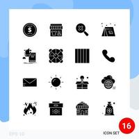 Mobile Interface Solid Glyph Set of 16 Pictograms of learning education search travel summer Editable Vector Design Elements