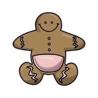 Gingerbread man with pink icing decorations, vector illustration in cartoon style on a white background