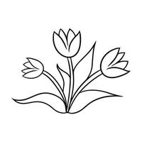 ramo monocromático de tulipanes con hojas, garabatos, ilustración vectorial en estilo de dibujos animados sobre un fondo blanco vector
