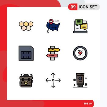 Modern Set of 9 Filledline Flat Colors Pictograph of favorite navigation internet index mobile Editable Vector Design Elements
