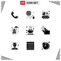 Pack of 9 Modern Solid Glyphs Signs and Symbols for Web Print Media such as food barbecue satellite park life guard chair Editable Vector Design Elements