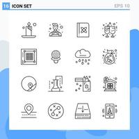 iconos de estilo moderno de 16 líneas. símbolos de contorno para uso general. signo de icono de línea creativa aislado sobre fondo blanco. Paquete de 16 iconos. vector