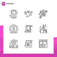 Outline Icon set. Pack of 9 Line Icons isolated on White Background for responsive Website Design Print and Mobile Applications. vector