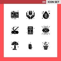 Pictogram Set of 9 Simple Solid Glyphs of emergency snorkeling bio goggles liquid Editable Vector Design Elements