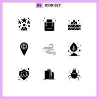 Modern Set of 9 Solid Glyphs and symbols such as weather location shopping globe protection Editable Vector Design Elements