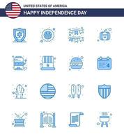 feliz paquete del día de la independencia de 16 signos y símbolos de blues para tragamonedas casino buntings usa festival american editable usa day elementos de diseño vectorial vector