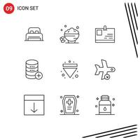 Group of 9 Outlines Signs and Symbols for add sal open server pass Editable Vector Design Elements