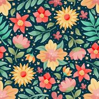 flor floral y floreciente doodle colorido de patrones sin fisuras vector