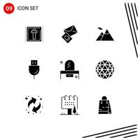 9 Universal Solid Glyphs Set for Web and Mobile Applications bedroom technology camping products electronics Editable Vector Design Elements