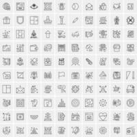 100 Universal Black Line Icons on White Background vector