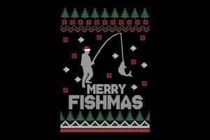 Merry fishmas ugly Christmas sweater design vector