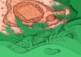 Paper cut nature top view, Leaves and stone floor, vector illustration.