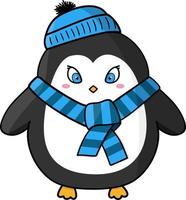 Vector illustration hand drawn cartoon cute dressed  penguin